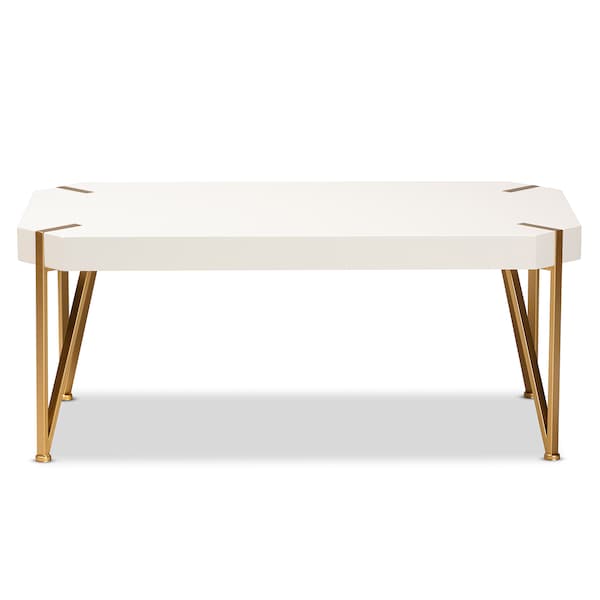 Baxton Studio Kassa Contemporary Glam and Luxe Brushed Gold Metal and White Finished Wood Coffee Table - 181-11312-ZORO