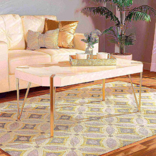 Baxton Studio Kassa Contemporary Glam and Luxe Brushed Gold Metal and White Finished Wood Coffee Table - 181-11312-ZORO