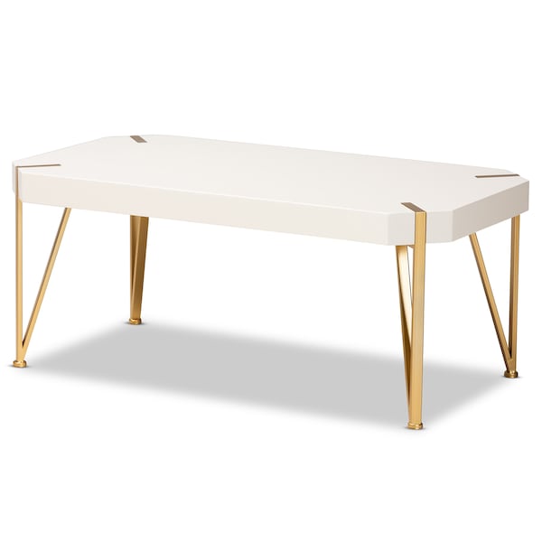 Baxton Studio Kassa Contemporary Glam and Luxe Brushed Gold Metal and White Finished Wood Coffee Table - 181-11312-ZORO