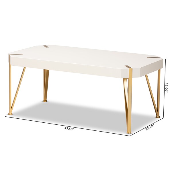 Baxton Studio Kassa Contemporary Glam and Luxe Brushed Gold Metal and White Finished Wood Coffee Table - 181-11312-ZORO