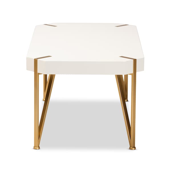 Baxton Studio Kassa Contemporary Glam and Luxe Brushed Gold Metal and White Finished Wood Coffee Table - 181-11312-ZORO