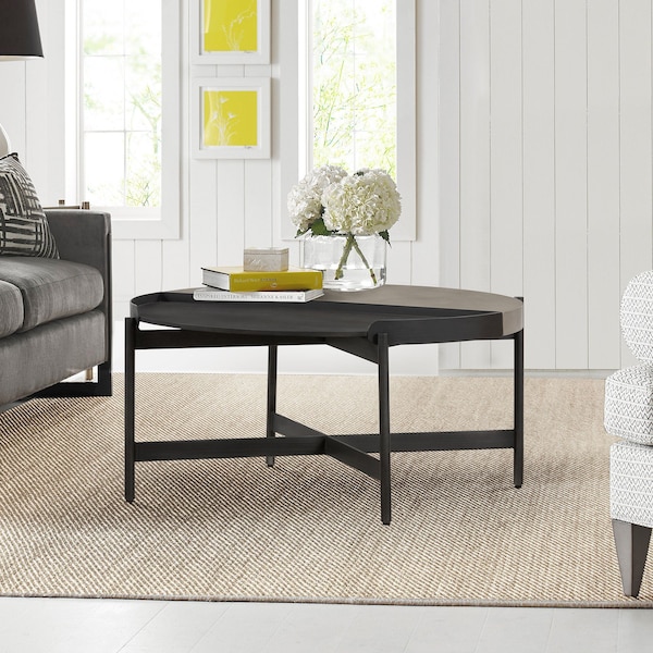Armen Living Dua Concrete and Metal Round Modern Coffee Table - LCDUCOBLCC