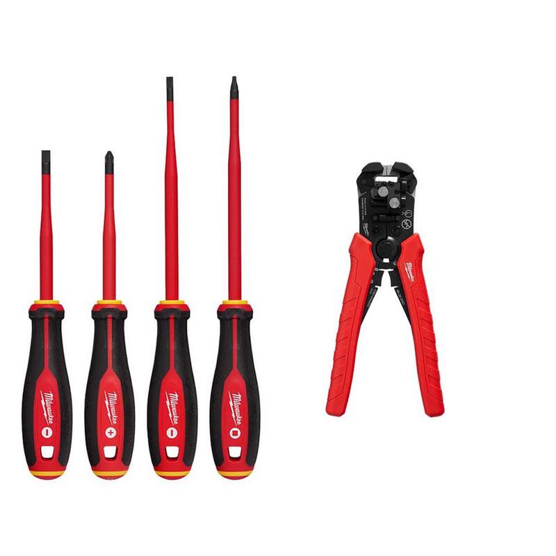 Juego de destornilladores aislados de punta delgada de 1000V de Milwaukee con pelacables y cortador automático (5 piezas) - 48-22-2219-48-22-3082