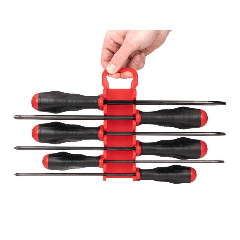 Juego de destornilladores de hoja larga de alto par con recubrimiento de óxido negro TEKTON con soporte, 6 piezas (#1-#3, 3/16-5/16 pulgadas) - DRV41506