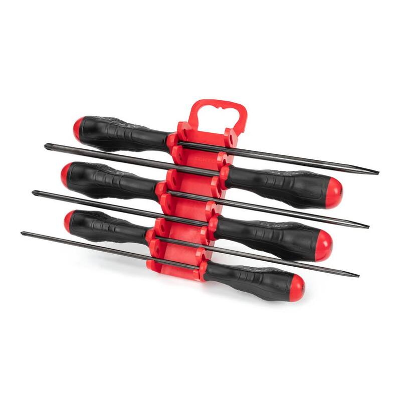 Juego de destornilladores de hoja larga de alto par con recubrimiento de óxido negro TEKTON con soporte, 6 piezas (#1-#3, 3/16-5/16 pulgadas) - DRV41506