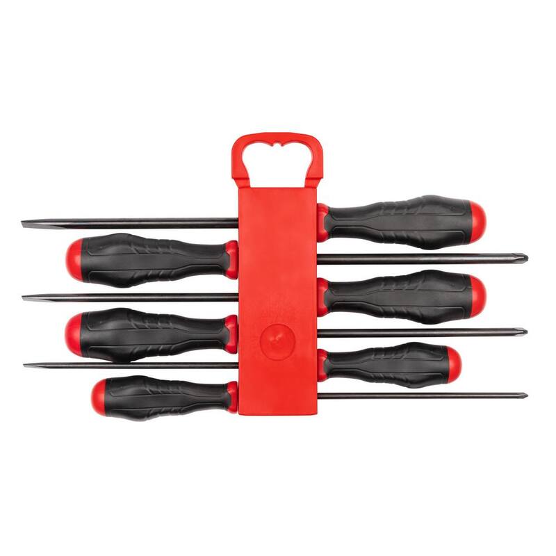 Juego de destornilladores de hoja larga de alto par con recubrimiento de óxido negro TEKTON con soporte, 6 piezas (#1-#3, 3/16-5/16 pulgadas) - DRV41506