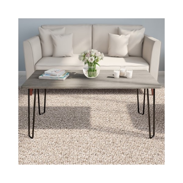 Hastings Home Coffee Table with Hairpin Legs, Modern Industrial Style Decor, Woodgrain-Look, Living Room or Office - 662088RNV