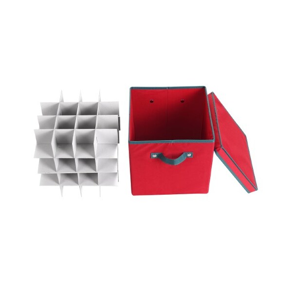 Hastings Home Ornament Storage Box- Red Holiday Organizer Cube- 64 Individual Compartments and Adjustable Dividers - 151951TYJ