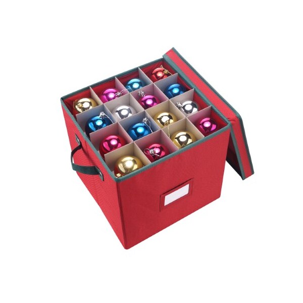 Hastings Home Ornament Storage Box- Red Holiday Organizer Cube- 64 Individual Compartments and Adjustable Dividers - 151951TYJ