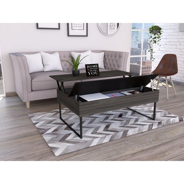 Tuhome Kaskade Lift Top Coffee Table, Two Legs, Two Shelves, Espresso/Black - MCW6255