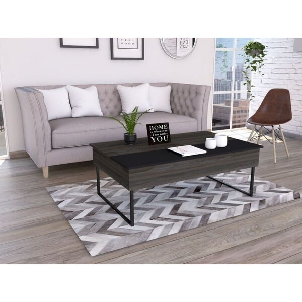 Tuhome Kaskade Lift Top Coffee Table, Two Legs, Two Shelves, Espresso/Black - MCW6255