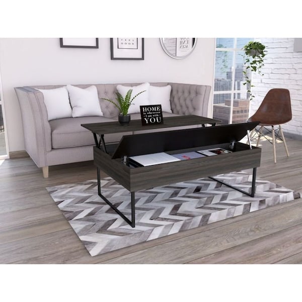 Tuhome Kaskade Lift Top Coffee Table, Two Legs, Two Shelves, Espresso/Black - MCW6255