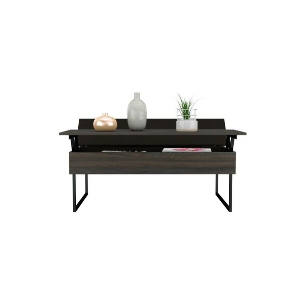Tuhome Kaskade Lift Top Coffee Table, Two Legs, Two Shelves, Espresso/Black - MCW6255