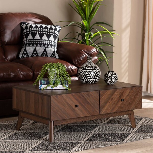 Baxton Studio Hartman Mid-Century Walnut Brown Finished Wood Coffee Table - 193-11716-ZORO