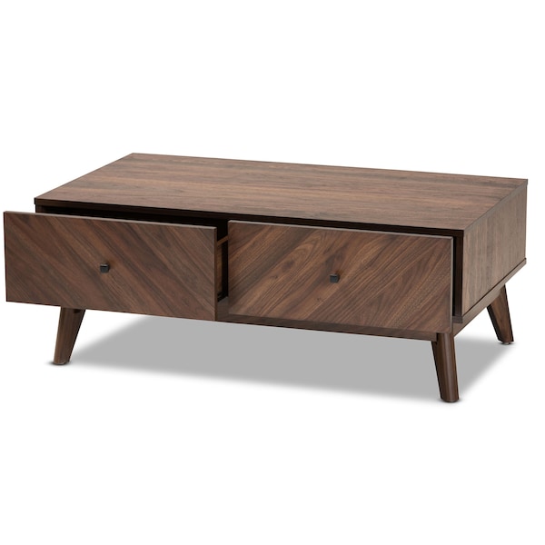 Baxton Studio Hartman Mid-Century Walnut Brown Finished Wood Coffee Table - 193-11716-ZORO