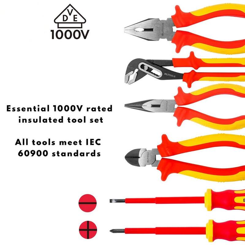 Juego de alicates y destornillador aislados Etokfoks - Herramientas eléctricas de 1000 voltios en rojo - MLPH020LT412