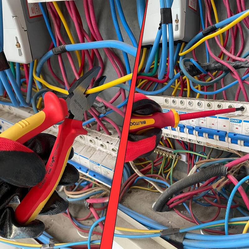 Juego de alicates y destornillador aislados Etokfoks - Herramientas eléctricas de 1000 voltios en rojo - MLPH020LT412