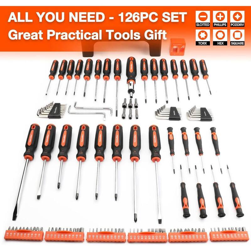 Set de desarmadores magnéticos Etokfoks con organizador de plástico con 126 piezas en color naranja - MLPH020LT408