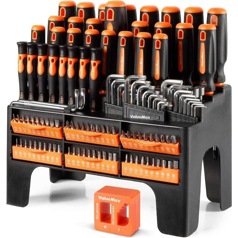 Set de desarmadores magnéticos Etokfoks con organizador de plástico con 126 piezas en color naranja - MLPH020LT408