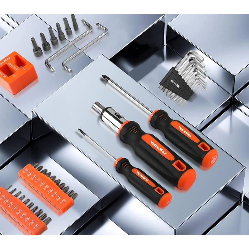 Set de desarmadores magnéticos Etokfoks con organizador de plástico con 126 piezas en color naranja - MLPH020LT408