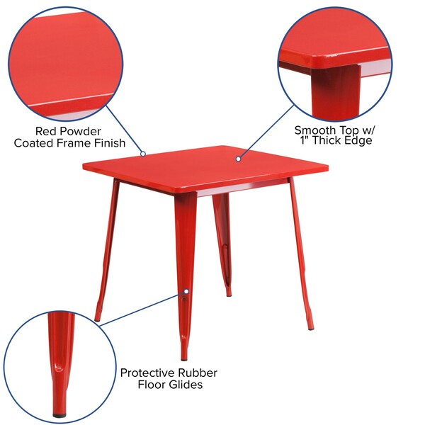 Flash Furniture Red Metal Table, 31.5SQ - ET-CT002-1-RED-GG