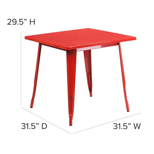 Flash Furniture Red Metal Table, 31.5SQ - ET-CT002-1-RED-GG
