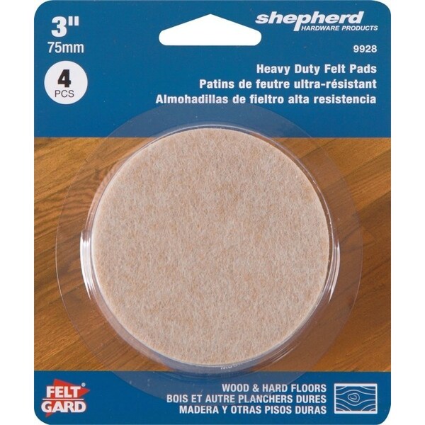 Shepherd Hardware Furniture Pad, Felt Cloth, Beige, 3 in Dia, Round - 9928