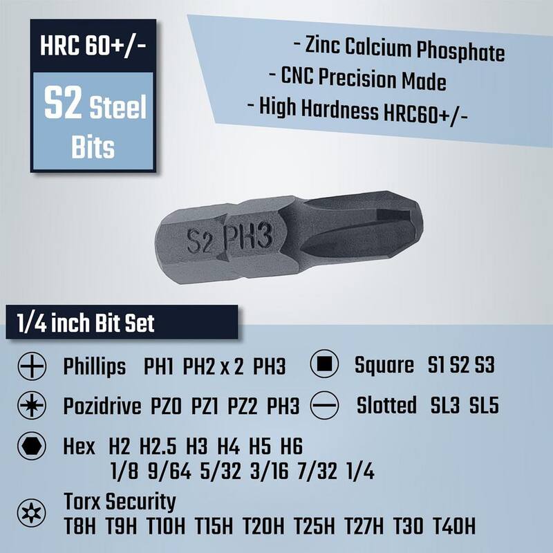 Set de destornillador de trinquete sin engranajes con 58 piezas de puntas de acero S2 de 1/4 de pulgada y 4 mm para uso versátil - MLPH020LT406