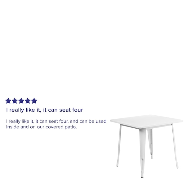 Flash Furniture White Metal Table, 31.5SQ - ET-CT002-1-WH-GG