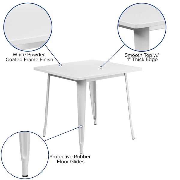 Flash Furniture White Metal Table, 31.5SQ - ET-CT002-1-WH-GG