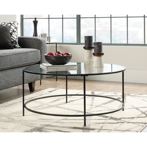 Sauder Harvey Park Coffee Table Black/clear Gla , Finished on all sides for versatile placement - 414970
