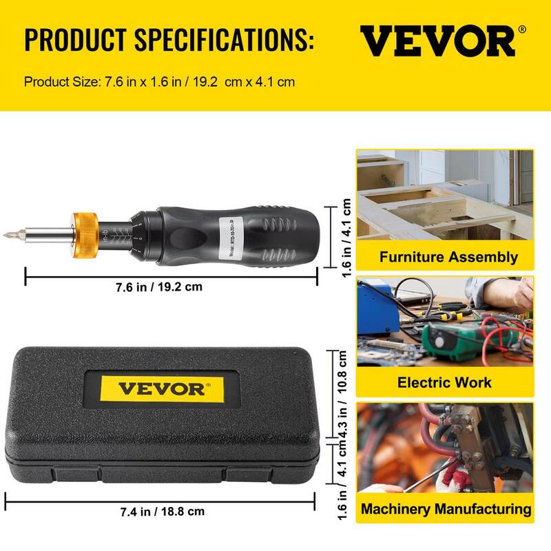 Juego de destornillador de torque VEVOR, Llave de torque destornillador de 1/4 pulgadas, Torque destornillador 10-70 in/lbs. - NJQZBDDWC10-7ZNKCV0-0806