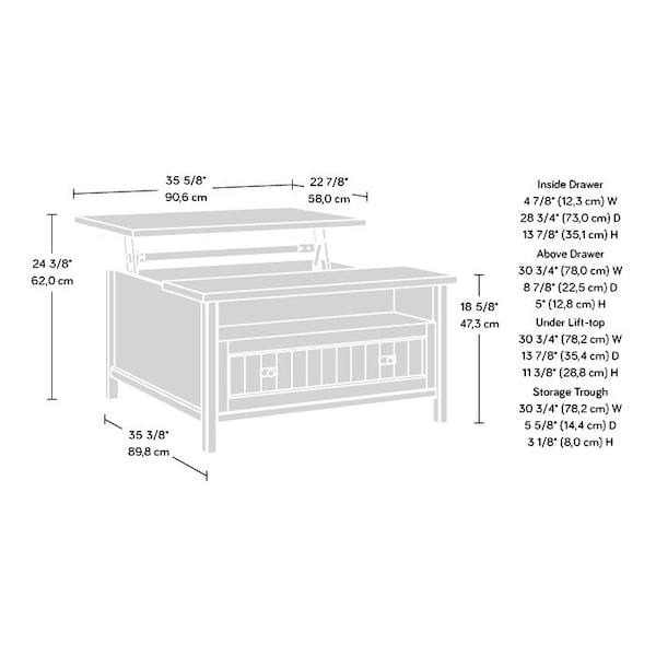 Sauder Costa Lift Top Coffee Table Chc , Partial top lifts up and forward to create versatile work surface - 427890