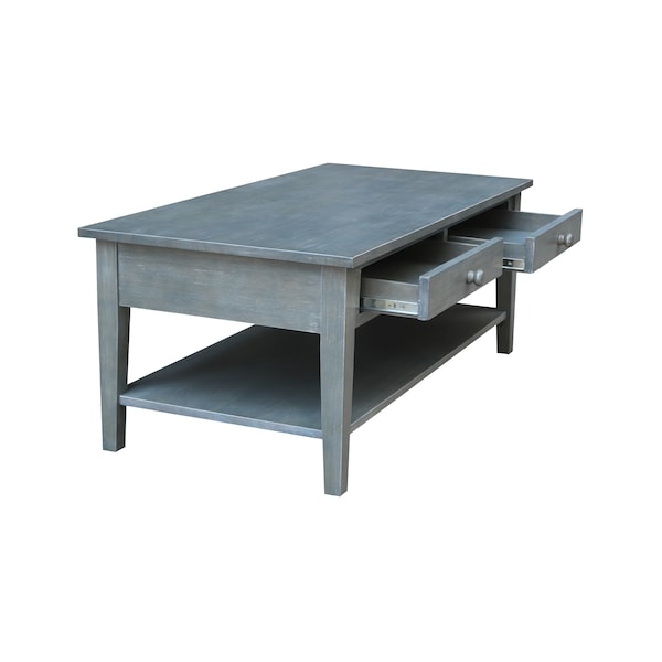International Concepts Rectangle Spencer Coffee Table, 48 in W X 24 in L X 19 in H, Wood, Antique Washed Heather Gray - OT105-8C
