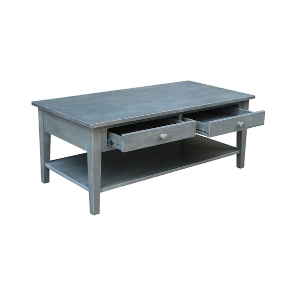 International Concepts Rectangle Spencer Coffee Table, 48 in W X 24 in L X 19 in H, Wood, Antique Washed Heather Gray - OT105-8C