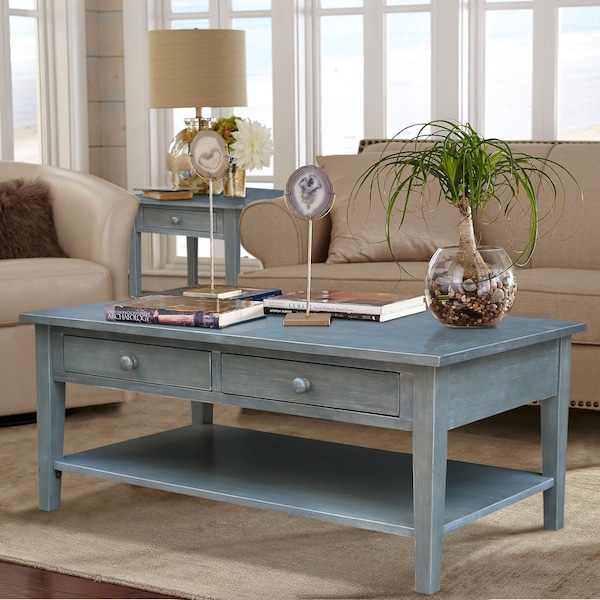 International Concepts Rectangle Spencer Coffee Table, 48 in W X 24 in L X 19 in H, Wood, Antique Washed Heather Gray - OT105-8C