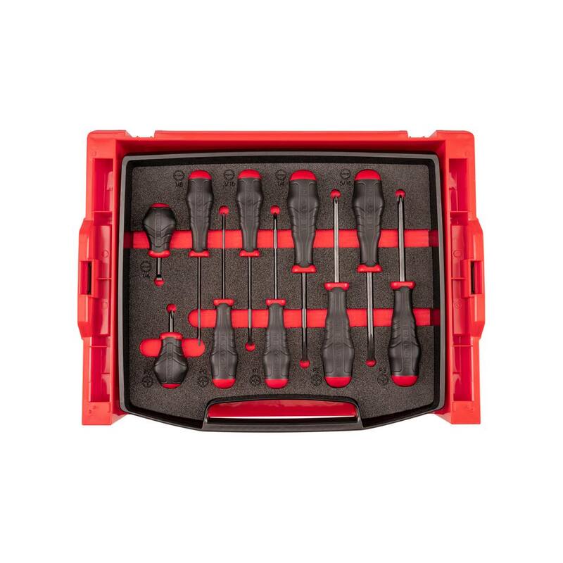 Juego de desarmadores de alto torque TEKTON con cajón superior abierto y soporte, 10 piezas (#0-#3, 1/8-5/16 pulgadas) - OLB94101