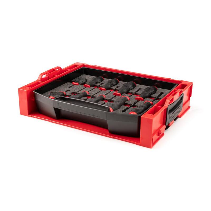 Juego de desarmadores de alto torque TEKTON con cajón superior abierto y soporte, 10 piezas (#0-#3, 1/8-5/16 pulgadas) - OLB94101
