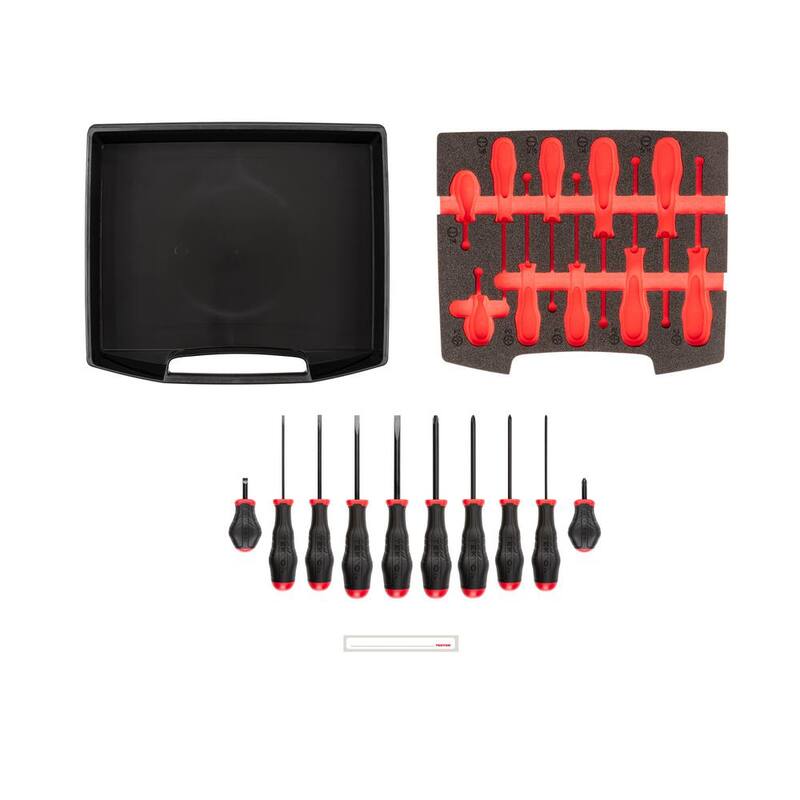Juego de desarmadores de alto torque TEKTON con cajón superior abierto y soporte, 10 piezas (#0-#3, 1/8-5/16 pulgadas) - OLB94101