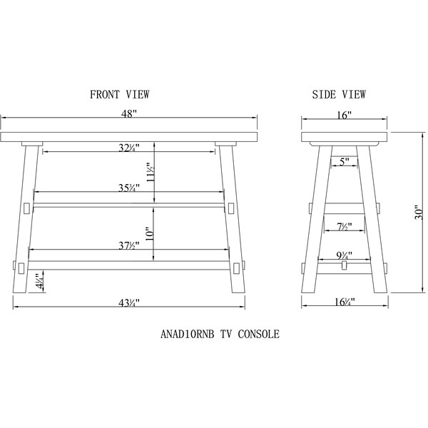 Alaterre Furniture 48 X 16 X 30, Pine Top, Stain/Nitrocellulose Lacquer - ANAD10RNB