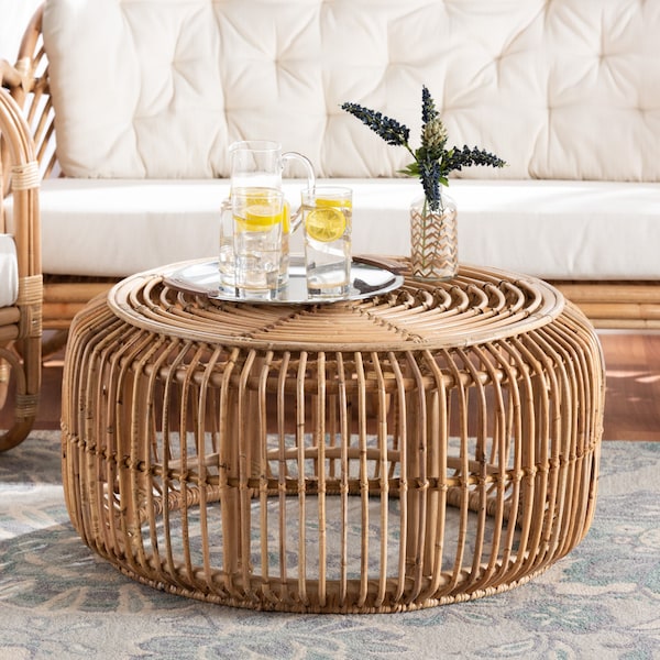 Baxton Studio Aliane Modern Bohemian Natural Brown Antique Rattan Coffee Table - 219-12702-ZORO