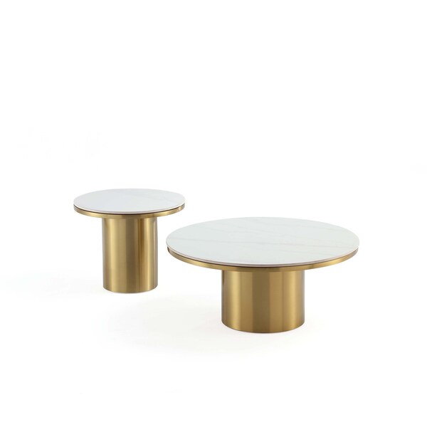Manhattan Comfort Glenn Coffee Table and End Table Set of 2 in Gold - 2-CE1710