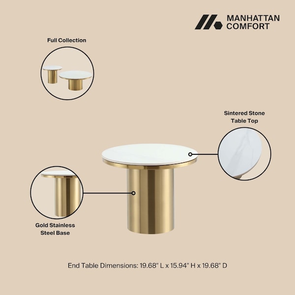 Manhattan Comfort Glenn Coffee Table and End Table Set of 2 in Gold - 2-CE1710