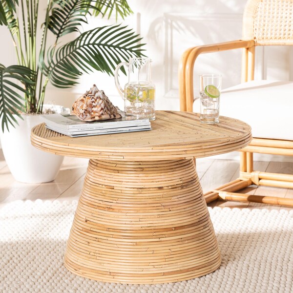 Bali & Pari Bella Modern Bohemian Natural Rattan and Mahogany Wood Coffee Table - 243-13564-ZORO