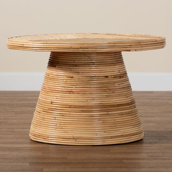 Bali & Pari Bella Modern Bohemian Natural Rattan and Mahogany Wood Coffee Table - 243-13564-ZORO