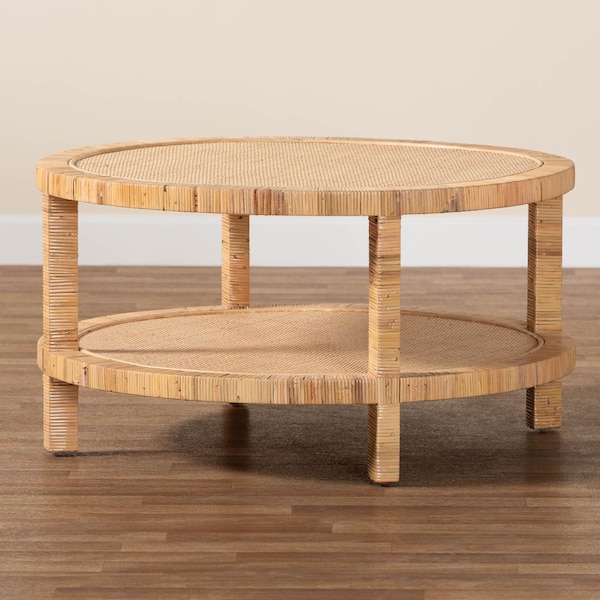 Bali & Pari Kalimantan Bohemian Light Honey Rattan and Mahogany Wood Coffee Table - 245-13734-ZORO