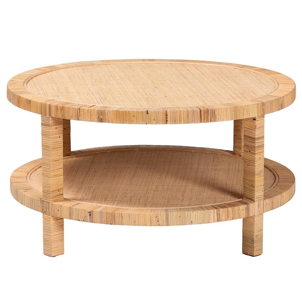 Bali & Pari Kalimantan Bohemian Light Honey Rattan and Mahogany Wood Coffee Table - 245-13734-ZORO