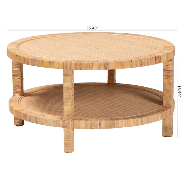Bali & Pari Kalimantan Bohemian Light Honey Rattan and Mahogany Wood Coffee Table - 245-13734-ZORO