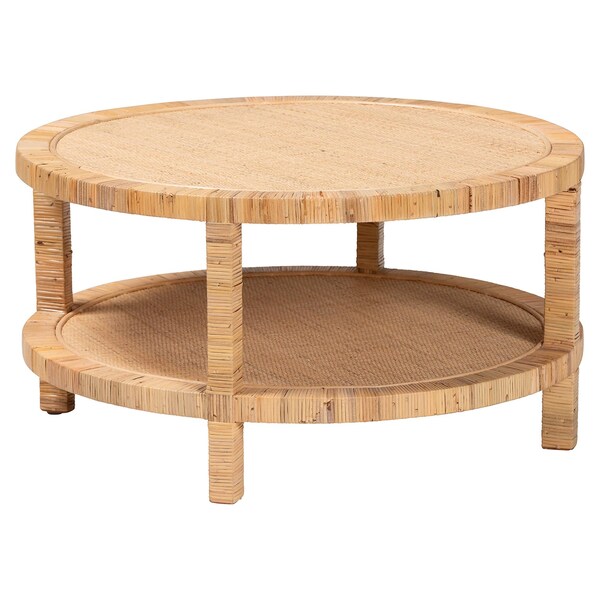Bali & Pari Kalimantan Bohemian Light Honey Rattan and Mahogany Wood Coffee Table - 245-13734-ZORO