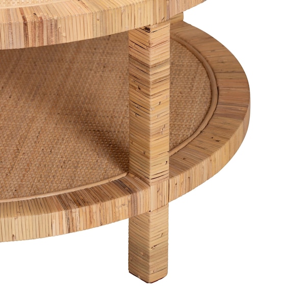 Bali & Pari Kalimantan Bohemian Light Honey Rattan and Mahogany Wood Coffee Table - 245-13734-ZORO